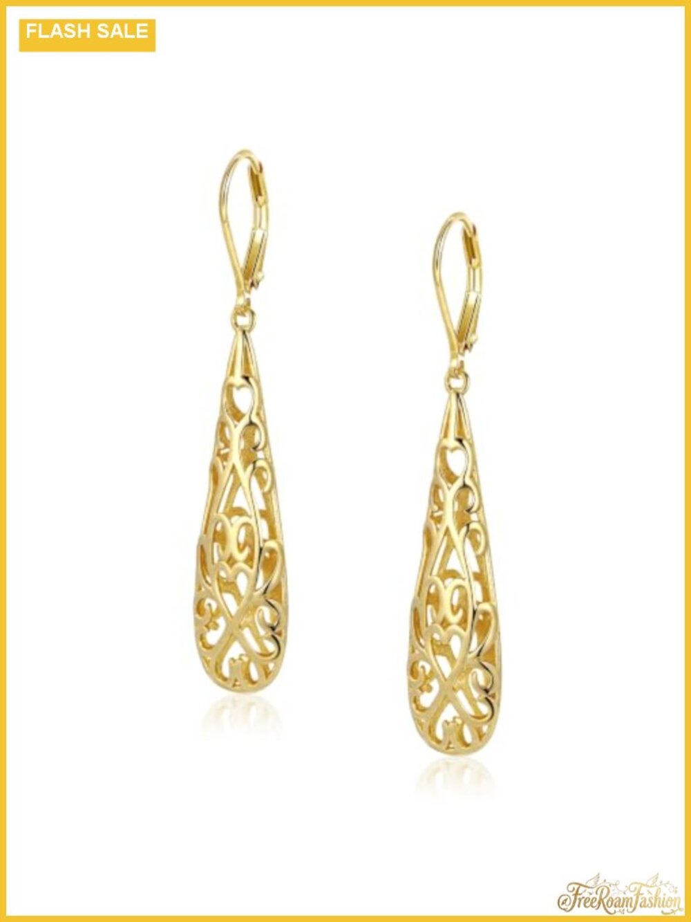 14k Gold Plated Brass Filigree Teardrop Dangle Earrings Leverback Hypoallergenic